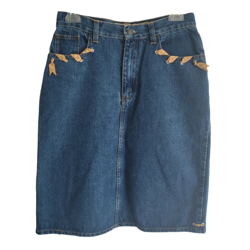 Steve And Barry's Skirt Denim Blue Bottom Casual Women Jean Skirt Ribbons Sz 6‎